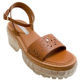 Stella Mc Cartney-Stella McCartney Cognac Cut Out Emilie Platform Sandals-Brown