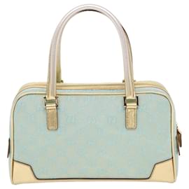 Gucci-Bolsa de mão em lona GUCCI GG couro azul claro ouro autenticação 50157-Dourado,Azul claro