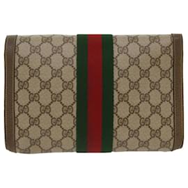 Gucci-GUCCI GG Canvas Web Sherry Line Clutch Bag PVC Leather Beige Red Auth 49998-Red,Beige,Green
