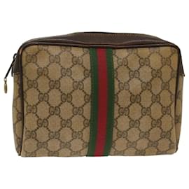 Gucci-GUCCI GG Canvas Web Sherry Line Clutch Bag Beige Red 560143553 Auth th3861-Red,Beige