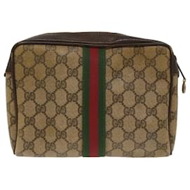 Gucci-GUCCI GG Canvas Web Sherry Line Clutch Bag Beige Red 560143553 Auth th3861-Red,Beige