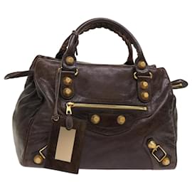 Balenciaga-BALENCIAGA The Giant City Hand Bag Leather Brown 207806 Auth ki3269-Brown