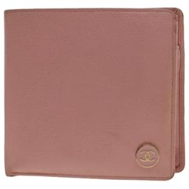Chanel-CHANEL Bifold Wallet Leather Pink CC Auth ep1257-Pink