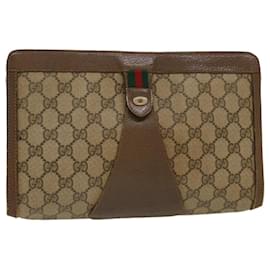 Gucci-GUCCI GG Canvas Web Sherry Line Clutch Bag Beige Red 8901033 Auth th3866-Red,Beige
