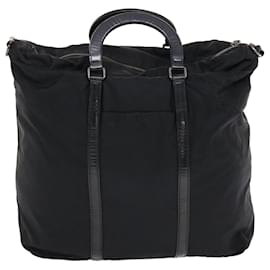 Prada-PRADA Hand Bag Leather Nylon 2way Black Auth tb830-Black