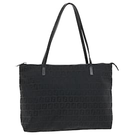 Fendi-FENDI Zucchino Canvas Tote Bag Nylon Black Auth 50425-Black