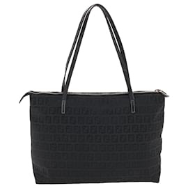 Fendi-FENDI Zucchino Canvas Tote Bag Nylon Black Auth 50425-Black