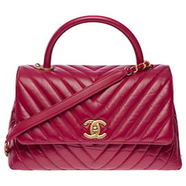 Chanel-Bolso CHANEL Coco Handle en cuero rojo - 101387-Roja