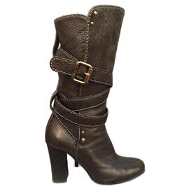 Botas curtas Chloé Paddington em couro marrom escuro 37,5 Castanho escuro