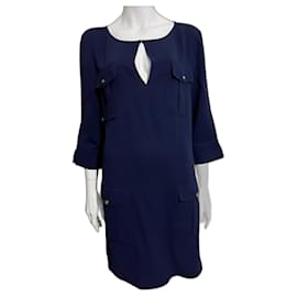 Diane Von Furstenberg-Vestido de crepe estilo militar DvF Agness-Azul marinho
