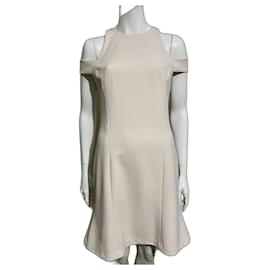 Vera Wang-ecru cold shoulder dress from crepe-Cream