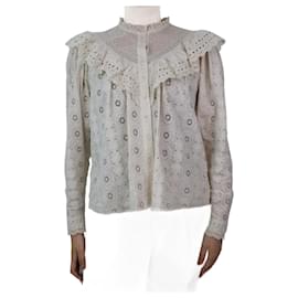 Ulla Johnson-Cream lace embroidered ruffle blouse - size UK 10-Cream