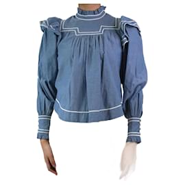 Ulla Johnson-Blue trim ruffle blouse - size UK 4-Blue