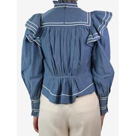 Ulla Johnson-Blue trim ruffle blouse - size UK 4-Blue