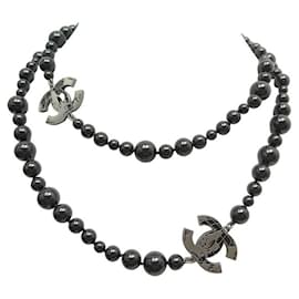 Chanel-NEW CHANEL NECKLACE 2013 CC LOGO & GLASS PEARLS PEARL NECKLACE NECKLACE-Black