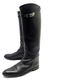 Hermès HERMES SCHUHE SPRINGSTIEFEL 41 SCHWARZE LEDERVERSCHLUSS-KELLY-RIDER-STIEFEL Schwarz