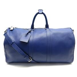 Louis Vuitton-SAC A MAIN LOUIS VUITTON KEEPALL 50 CUIR TAIGA BLEU BANDOULIERE VOYAGE BAG-Bleu Marine