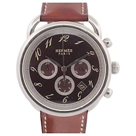 Hermès-Hermès AR curved watch4.910 Chronograph 43 MM AUTOMATIC STEEL PALLADIE WATCH-Silvery