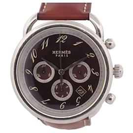 Hermès-Hermès AR curved watch4.910 Chronograph 43 MM AUTOMATIC STEEL PALLADIE WATCH-Silvery