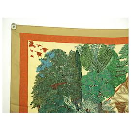 Hermès-NEW HERMES SCARF THE LEGENDS OF THE FAIVRE SQUARE TREE 90 SILK SCARF-Beige
