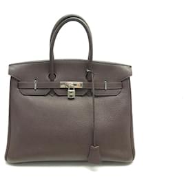 Hermès-SAC A MAIN HERMES BIRKIN 35 EN CUIR TOGO MARRON 2004 ATTRIBUTS PALLADIES HANDBAG-Marron