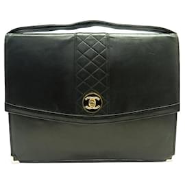 Chanel-VINTAGE CHANEL BAG BAG QUILTED TIMELESS GOLD BLACK LEATHER BRIEFCASE-Black