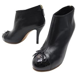 Chanel-NEW CHANEL SHOES CC G LOGO ANKLE BOOTS28409 38.5 BLACK LEATHER + BOX-Black