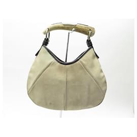Yves Saint Laurent Iconic Taupe Suede Medium Hobo Bag with Horn