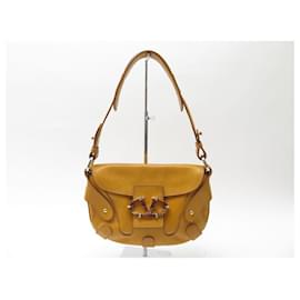 Valentino-VALENTINO V LOGO HANDBAG MUSTARD YELLOW LEATHER GOLD SHOULDER PURSE-Yellow