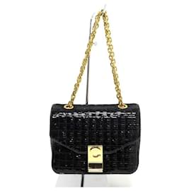 Céline-BORSA A MANO CLASSICA PICCOLA CELINE 188403 BORSA CON CATENA ORO CON PAILLETTES NERE-Nero