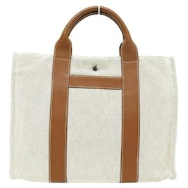 Hermès-NEUF SAC A MAIN HERMES HARNAIS MM CABAS TOILE BEIGE ET CUIR TOTE HAND BAG-Écru