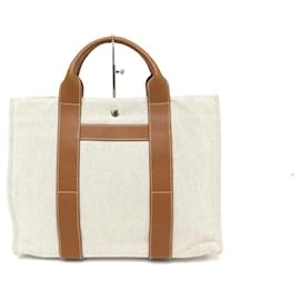 Hermès-NEW HERMES HARNAIS MM CABAS HANDBAG BEIGE CANVAS AND LEATHER TOTE HAND BAG-Cream
