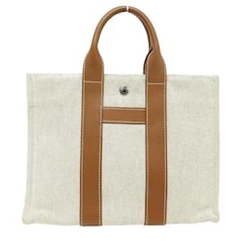 Hermès-NEUF SAC A MAIN HERMES HARNAIS PM CABAS TOILE BEIGE ET CUIR TOTE HAND BAG-Écru