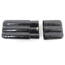 Hermès-VINTAGE HERMES CASE A 3 BLACK CROCODILE LEATHER CIGAR CASE-Black