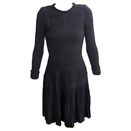Chanel-CHANEL STRAIGHT WOOL DRESS P34256 T 36 S BLACK WOOL STRAIGHT DRESS-Black