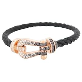 Fred-NEW FRED FORCE BRACELET 10 GM 0b0162 ROSE GOLD WHITE & BLACK DIAMOND SHACKLE-Golden