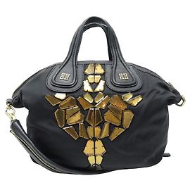 GIVENCHY NIGHTINGALE LARGE LIMITED EDITION HANDBAG BLACK CANVAS HAND BAG PURSE Black