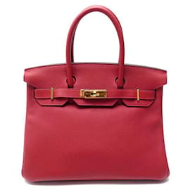 Hermès-NEW HERMES BIRKIN HANDBAG 30 IN RED TOGO LEATHER & STEEL PALADIE RED HAND BAG-Red