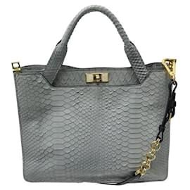 Marni-MARNI handbag 2WAY IN GRAY PYTHON LEATHER GRAY LEATHER HAND BAG PURSE-Grey