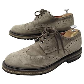 Santoni-SANTONI SHOES 11663 FLORAL BOUT DERBY 8.5 IT 43.5 FR SUEDE TAUPE SHOES-Taupe