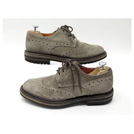 Santoni-SANTONI SHOES 11663 FLORAL BOUT DERBY 8.5 IT 43.5 FR SUEDE TAUPE SHOES-Taupe