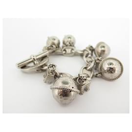 Céline-VINTAGE CELINE BRACELET ARC DE TRIOMPHE & LOGO CHARMS 18 CM IN PALLADI STEEL-Silvery