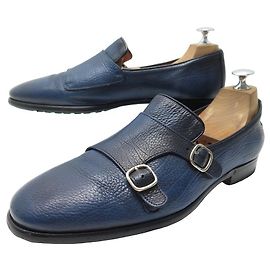 SAPATOS SANTONI CARLOS MOCASINS 13907 7 IT 42 FIVELA DE COURO GRÃO FR Azul