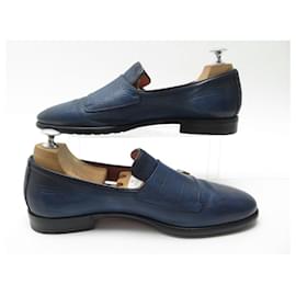 Santoni-SANTONI SHOES CARLOS MOCCASINS 13907 7 IT 42 FR GRAINED LEATHER BUCKLE-Blue