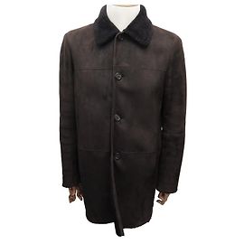 PRADA LONG UP COAT6224 50 M LEATHER SHEEP RETURN SHEARLING LEATHER COAT Brown