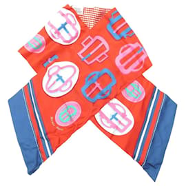 Hermès-NEW HERMES MAXI TWILLY lined FACE SCARF MODERN BUCKLE SILK SCARF-Red
