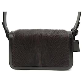 Céline-CELINE DONNA HANDBAG LEATHER WITH GOAT FUR BROWN LEATHER PURSE HANDBAG-Brown