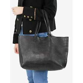 Saint Laurent-Black croc embossed leather Sac Shopping tote bag-Black