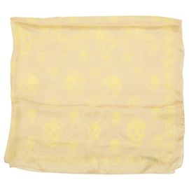 Alexander McQueen Beige con. Avvolgente sciarpa di seta grande con stampa di teschi gialli e logo Beige Giallo