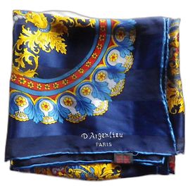Autre Marque d'argenlieu Silk Scarf Blue Pattern Robert Paravy Multiple colors
